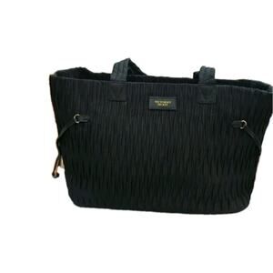 Victoria's Secret Ruched Tote Weekend Bag, Black Draw String Sides Zip VS Logo